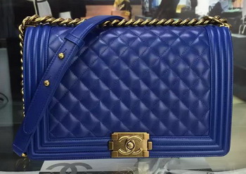 Boy Chanel Flap Bag Blue Original Sheepskin Leather A67088 Gold Boy Chanel Flap Bag Blue Original Sheepskin Leather A67088 Gold