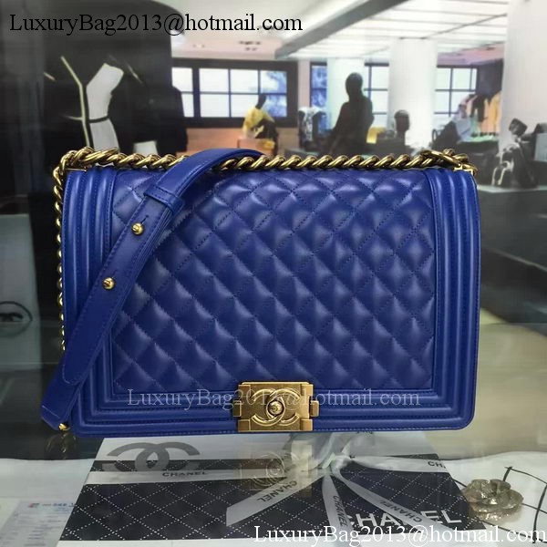 Boy Chanel Flap Bag Blue Original Sheepskin Leather A67088 Gold Boy Chanel Flap Bag Blue Original Sheepskin Leather A67088 Gold
