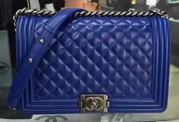 Boy Chanel Flap Bag Blue Original Sheepskin Leather A67088 Silver Boy Chanel Flap Bag Blue Original Sheepskin Leather A67088 Silver