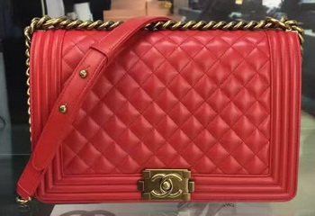 Boy Chanel Flap Bag Red Original Sheepskin Leather A67088 Gold Boy Chanel Flap Bag Red Original Sheepskin Leather A67088 Gold