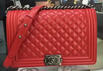 Boy Chanel Flap Bag Red Original Sheepskin Leather A67088 Silver Boy Chanel Flap Bag Red Original Sheepskin Leather A67088 Silver