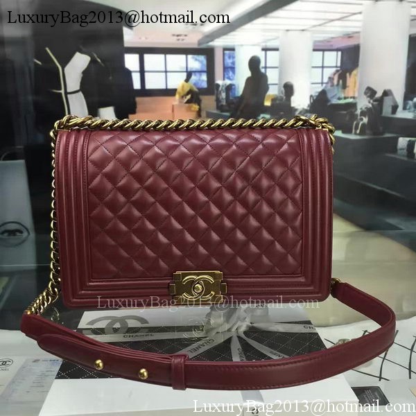 Boy Chanel Flap Bag Wine Original Sheepskin Leather A67088 Gold Boy Chanel Flap Bag Wine Original Sheepskin Leather A67088 Gold