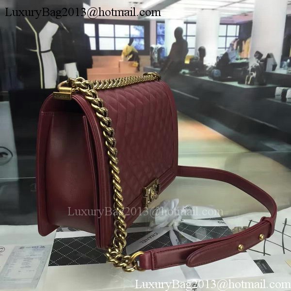 Boy Chanel Flap Bag Wine Original Sheepskin Leather A67088 Gold Boy Chanel Flap Bag Wine Original Sheepskin Leather A67088 Gold