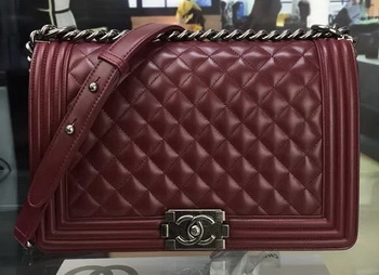 Boy Chanel Flap Bag Wine Original Sheepskin Leather A67088 Silver Boy Chanel Flap Bag Wine Original Sheepskin Leather A67088 Silver