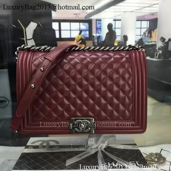 Boy Chanel Flap Bag Wine Original Sheepskin Leather A67088 Silver Boy Chanel Flap Bag Wine Original Sheepskin Leather A67088 Silver
