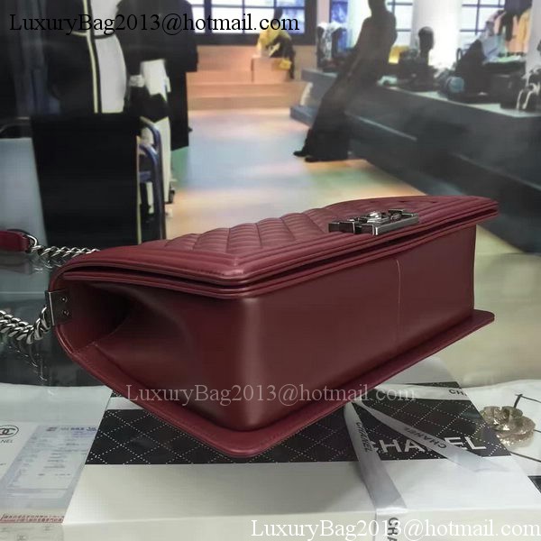 Boy Chanel Flap Bag Wine Original Sheepskin Leather A67088 Silver Boy Chanel Flap Bag Wine Original Sheepskin Leather A67088 Silver