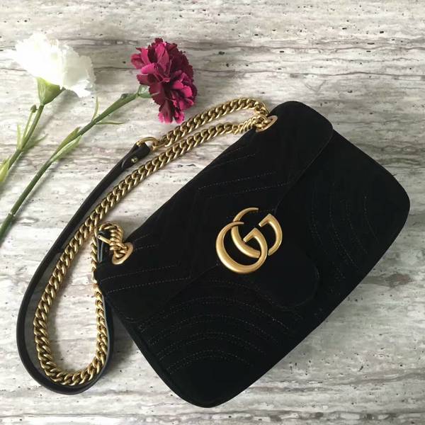 Gucci GG Marmont Suede Leather Medium Shoulder Bag 443497 Black Gucci GG Marmont Suede Leather Medium Shoulder Bag 443497 Black