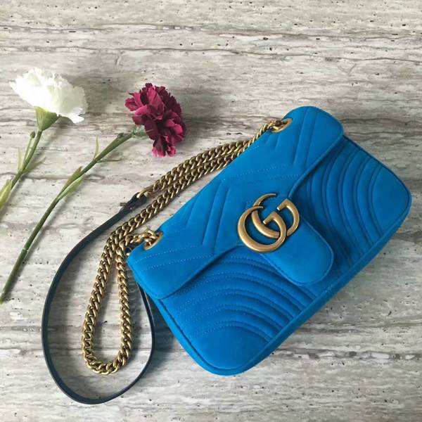 Gucci GG Marmont Suede Leather Medium Shoulder Bag 443497 Blue Gucci GG Marmont Suede Leather Medium Shoulder Bag 443497 Blue