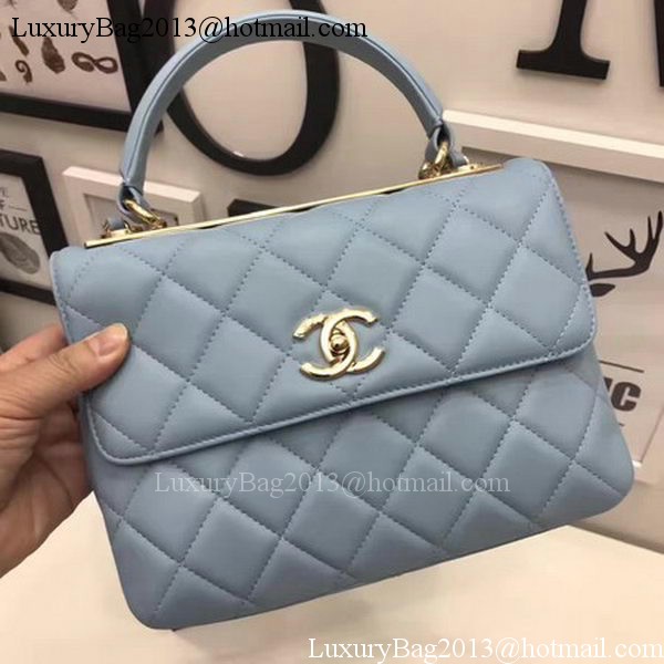 Chanel Classic Top Handle Bag Blue Sheepskin Leather A92991 Gold Chanel Classic Top Handle Bag Blue Sheepskin Leather A92991 Gold