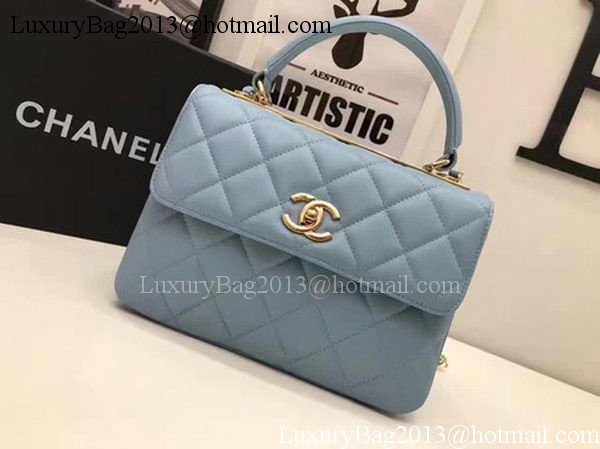Chanel Classic Top Handle Bag Blue Sheepskin Leather A92991 Gold Chanel Classic Top Handle Bag Blue Sheepskin Leather A92991 Gold