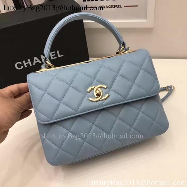 Chanel Classic Top Handle Bag Blue Sheepskin Leather A92991 Gold Chanel Classic Top Handle Bag Blue Sheepskin Leather A92991 Gold