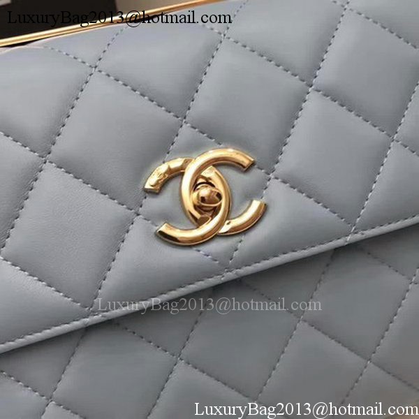 Chanel Classic Top Handle Bag Blue Sheepskin Leather A92991 Gold Chanel Classic Top Handle Bag Blue Sheepskin Leather A92991 Gold