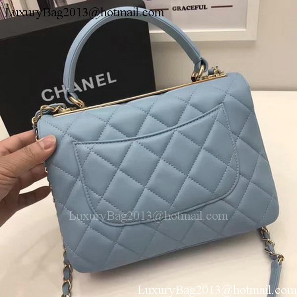 Chanel Classic Top Handle Bag Blue Sheepskin Leather A92991 Gold Chanel Classic Top Handle Bag Blue Sheepskin Leather A92991 Gold