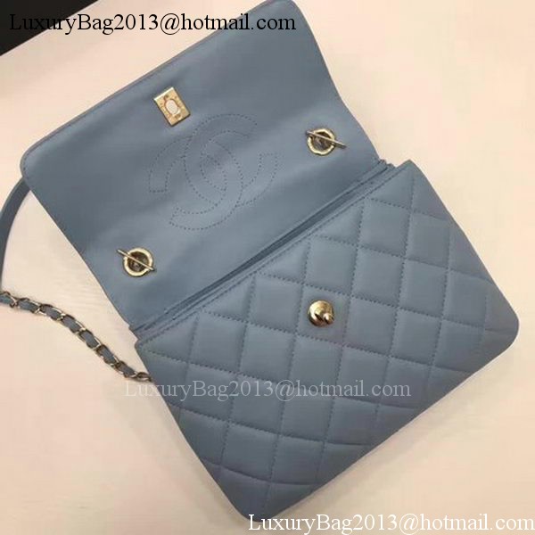 Chanel Classic Top Handle Bag Blue Sheepskin Leather A92991 Gold Chanel Classic Top Handle Bag Blue Sheepskin Leather A92991 Gold