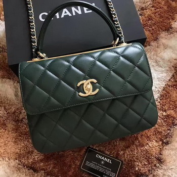 Chanel Classic Top Handle Bag Green Sheepskin Leather A92991 Gold Chanel Classic Top Handle Bag Green Sheepskin Leather A92991 Gold