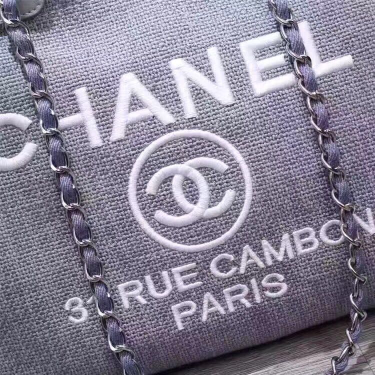 Chanel Canvas Leather Tote Shopping Bag Blue A1679 Chanel Canvas Leather Tote Shopping Bag Blue A1679