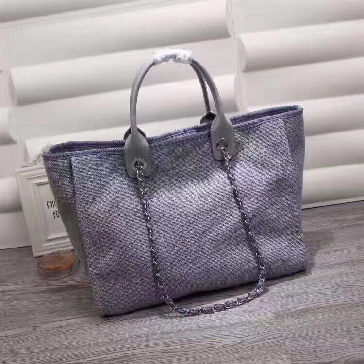 Chanel Canvas Leather Tote Shopping Bag Blue A1679 Chanel Canvas Leather Tote Shopping Bag Blue A1679
