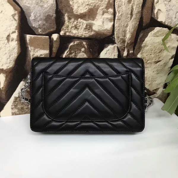 Chanel Classic Flap Bags Black Original Sheepskin Leather 33815 Silver Chanel Classic Flap Bags Black Original Sheepskin Leather 33815 Silver