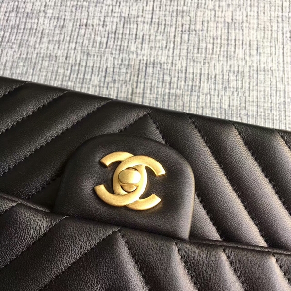 Chanel Flap Shoulder Bags Black Original Sheepskin CF1112 Gold Chanel Flap Shoulder Bags Black Original Sheepskin CF1112 Gold