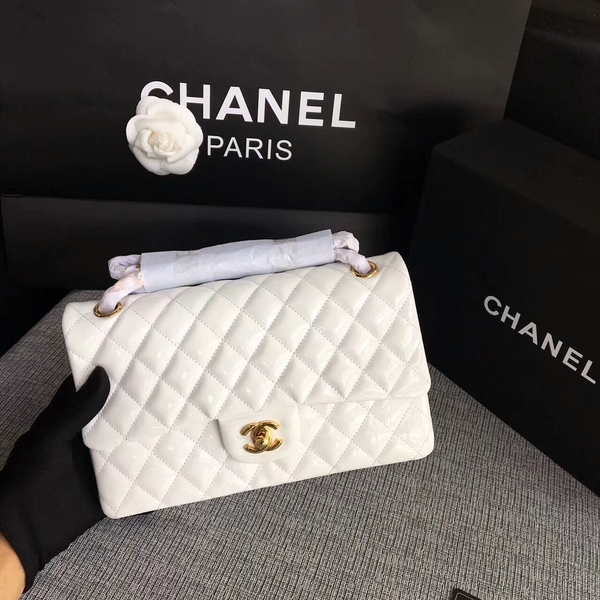 Chanel Flap Shoulder Bags White Original Patent Leather CF1112 Gold Chanel Flap Shoulder Bags White Original Patent Leather CF1112 Gold