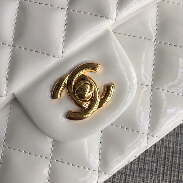 Chanel Flap Shoulder Bags White Original Patent Leather CF1112 Gold Chanel Flap Shoulder Bags White Original Patent Leather CF1112 Gold
