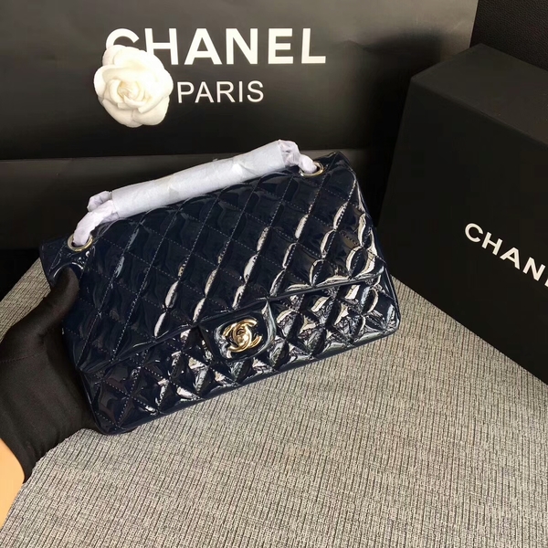 Chanel Flap Shoulder Bags Dark Blue Original Patent Leather CF1112 Silver Chanel Flap Shoulder Bags Dark Blue Original Patent Leather CF1112 Silver