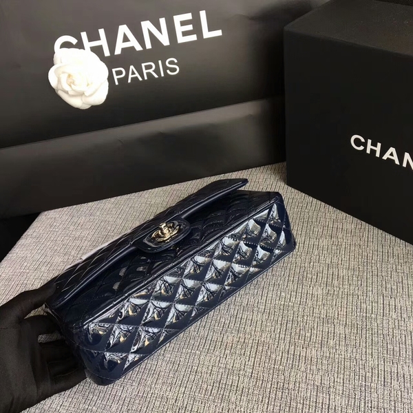 Chanel Flap Shoulder Bags Dark Blue Original Patent Leather CF1112 Silver Chanel Flap Shoulder Bags Dark Blue Original Patent Leather CF1112 Silver