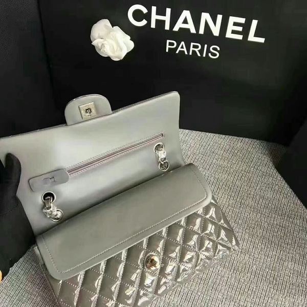 Chanel Flap Shoulder Bags Grey Original Patent Leather CF1112 Silver Chanel Flap Shoulder Bags Grey Original Patent Leather CF1112 Silver
