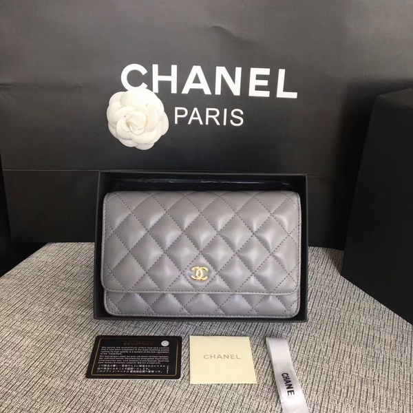 Chanel WOC Flap Bag Grey Original Sheepskin Leather 33814 Glod Chanel WOC Flap Bag Grey Original Sheepskin Leather 33814 Glod