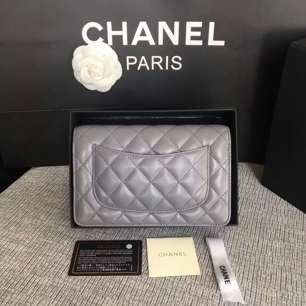 Chanel WOC Flap Bag Grey Original Sheepskin Leather 33814 Glod Chanel WOC Flap Bag Grey Original Sheepskin Leather 33814 Glod
