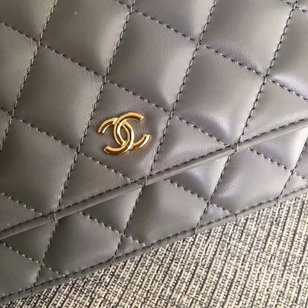 Chanel WOC Flap Bag Grey Original Sheepskin Leather 33814 Glod Chanel WOC Flap Bag Grey Original Sheepskin Leather 33814 Glod