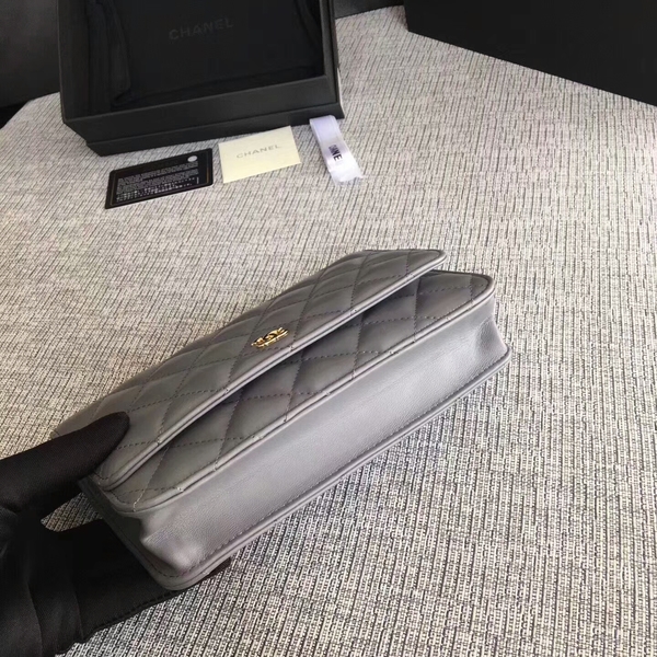 Chanel WOC Flap Bag Grey Original Sheepskin Leather 33814 Glod Chanel WOC Flap Bag Grey Original Sheepskin Leather 33814 Glod