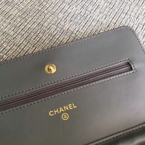 Chanel WOC Flap Bag Grey Original Sheepskin Leather 33814 Glod Chanel WOC Flap Bag Grey Original Sheepskin Leather 33814 Glod
