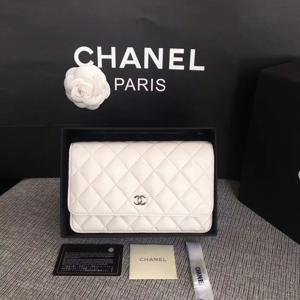 Chanel WOC Flap Bag White Original Sheepskin Leather 33814 Silver Chanel WOC Flap Bag White Original Sheepskin Leather 33814 Silver