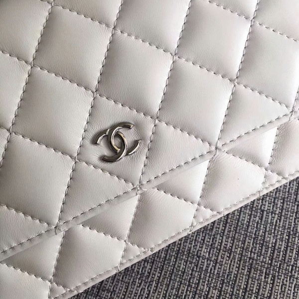Chanel WOC Flap Bag White Original Sheepskin Leather 33814 Silver Chanel WOC Flap Bag White Original Sheepskin Leather 33814 Silver