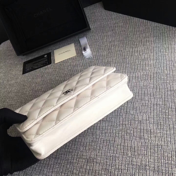 Chanel WOC Flap Bag White Original Sheepskin Leather 33814 Silver Chanel WOC Flap Bag White Original Sheepskin Leather 33814 Silver