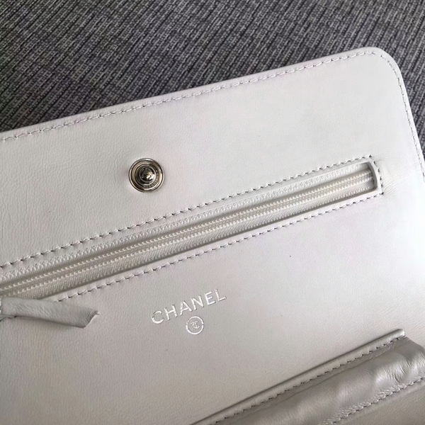 Chanel WOC Flap Bag White Original Sheepskin Leather 33814 Silver Chanel WOC Flap Bag White Original Sheepskin Leather 33814 Silver