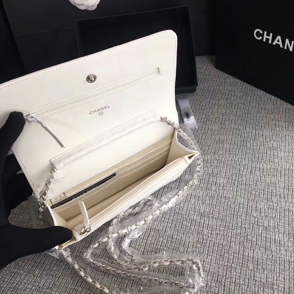 Chanel WOC Flap Bag White Original Sheepskin Leather 33814 Silver Chanel WOC Flap Bag White Original Sheepskin Leather 33814 Silver