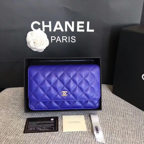 Chanel WOC Flap Bag Blue Original Sheepskin Leather 33814 Glod Chanel WOC Flap Bag Blue Original Sheepskin Leather 33814 Glod