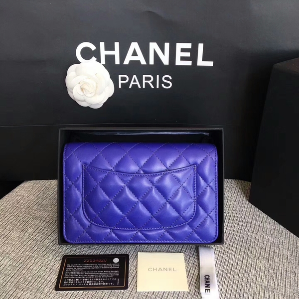 Chanel WOC Flap Bag Blue Original Sheepskin Leather 33814 Glod Chanel WOC Flap Bag Blue Original Sheepskin Leather 33814 Glod