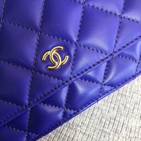 Chanel WOC Flap Bag Blue Original Sheepskin Leather 33814 Glod Chanel WOC Flap Bag Blue Original Sheepskin Leather 33814 Glod