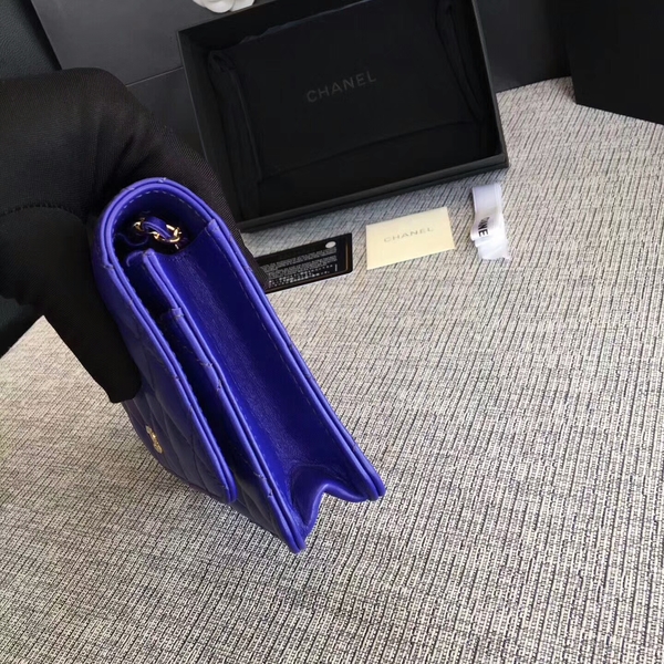 Chanel WOC Flap Bag Blue Original Sheepskin Leather 33814 Glod Chanel WOC Flap Bag Blue Original Sheepskin Leather 33814 Glod
