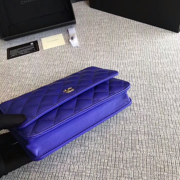 Chanel WOC Flap Bag Blue Original Sheepskin Leather 33814 Glod Chanel WOC Flap Bag Blue Original Sheepskin Leather 33814 Glod