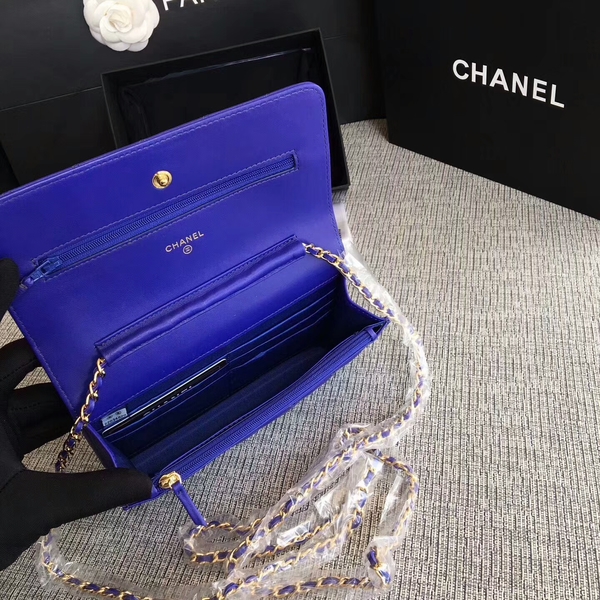 Chanel WOC Flap Bag Blue Original Sheepskin Leather 33814 Glod Chanel WOC Flap Bag Blue Original Sheepskin Leather 33814 Glod