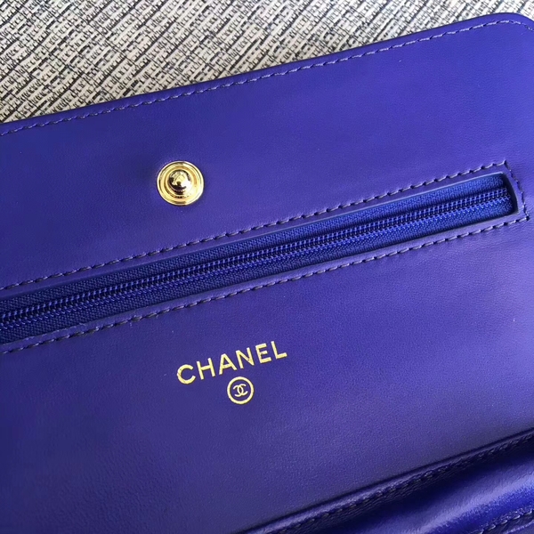 Chanel WOC Flap Bag Blue Original Sheepskin Leather 33814 Glod Chanel WOC Flap Bag Blue Original Sheepskin Leather 33814 Glod