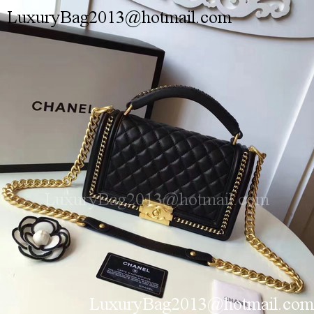 Boy Chanel Top Handle Flap Bag Original Sheepskin Leather A94804 Black Boy Chanel Top Handle Flap Bag Original Sheepskin Leather A94804 Black