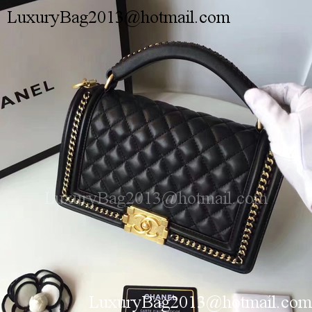 Boy Chanel Top Handle Flap Bag Original Sheepskin Leather A94804 Black Boy Chanel Top Handle Flap Bag Original Sheepskin Leather A94804 Black