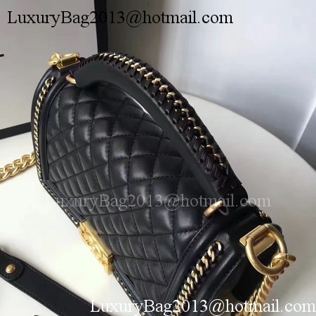Boy Chanel Top Handle Flap Bag Original Sheepskin Leather A94804 Black Boy Chanel Top Handle Flap Bag Original Sheepskin Leather A94804 Black