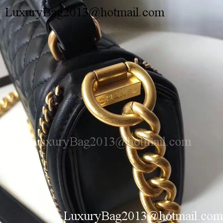 Boy Chanel Top Handle Flap Bag Original Sheepskin Leather A94804 Black Boy Chanel Top Handle Flap Bag Original Sheepskin Leather A94804 Black