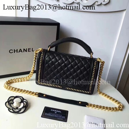 Boy Chanel Top Handle Flap Bag Original Sheepskin Leather A94804 Black Boy Chanel Top Handle Flap Bag Original Sheepskin Leather A94804 Black